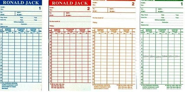 Model Ronald Jack A2200N sử dụng thẻ giấy chấm công Model Ronald Jack A2200N sử dụng thẻ giấy chấm công